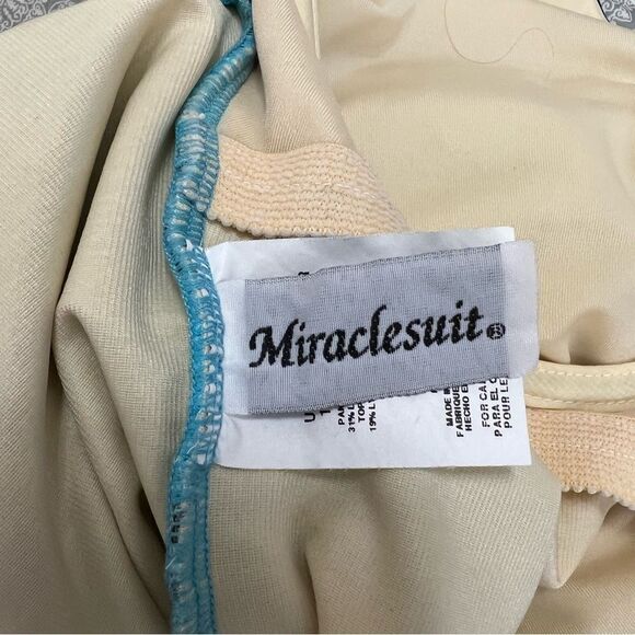 Miraclesuit One Piece Swimsuit Tropical Leaf Print Aqua Blue and Black Size 12 - Picture 5 of 13